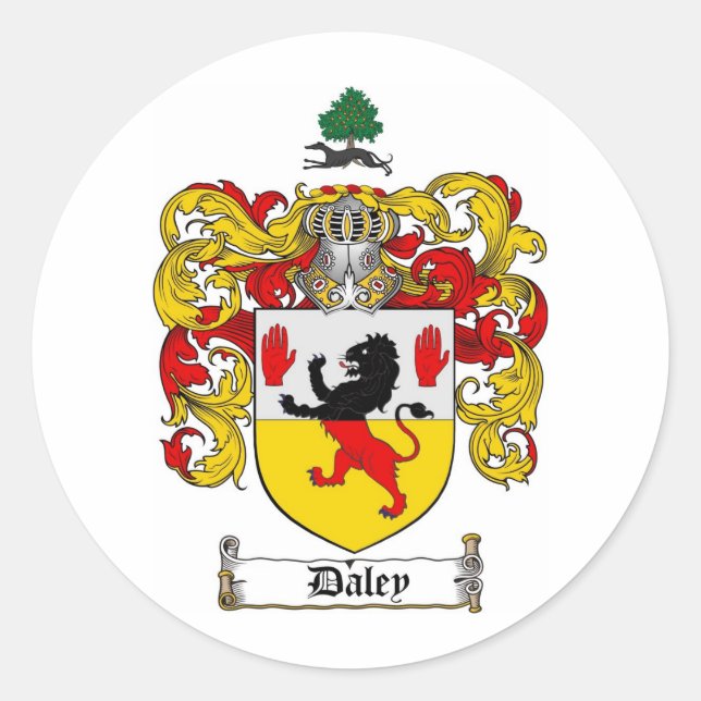 PEGATINA REDONDA DALEY FAMILIAR CREST - DALEY COAT OF ARMS (Anverso)