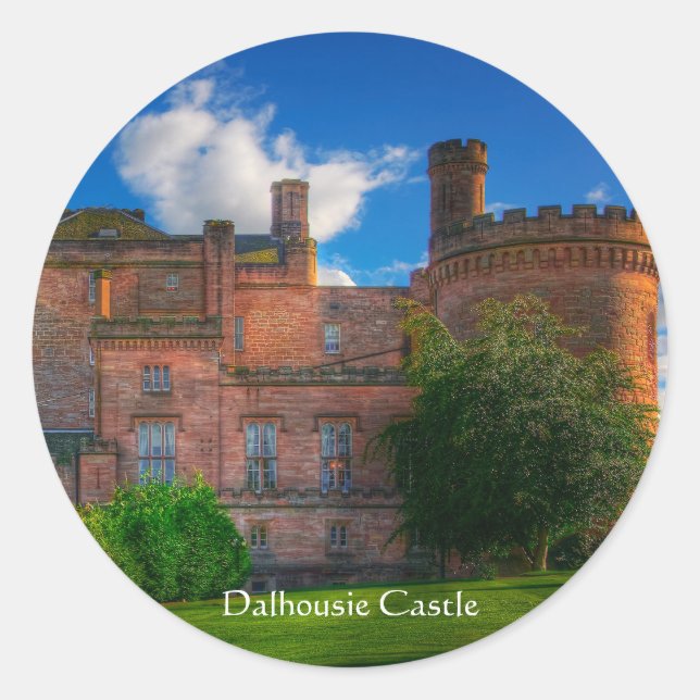 Pegatina Redonda Dalhousie Castle, Midlothian, Escocia (Anverso)
