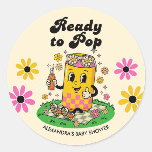 Pegatina Redonda Dalia Groovy Moderna Rosa Amarillo Está Lista para