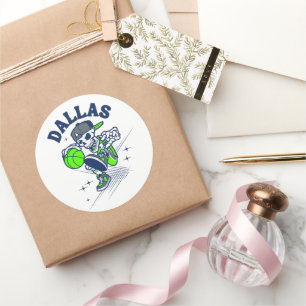 Pegatina Redonda Dallas Skeleton Basketball