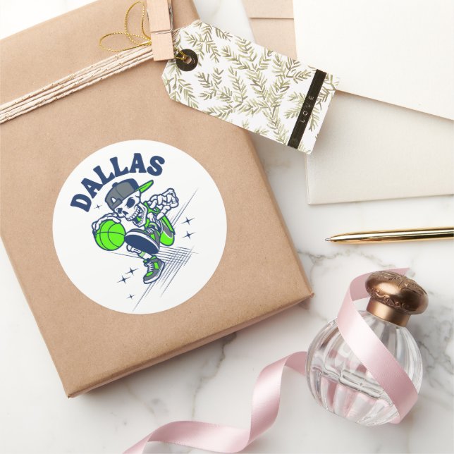 Pegatina Redonda Dallas Skeleton Basketball (Regalar)