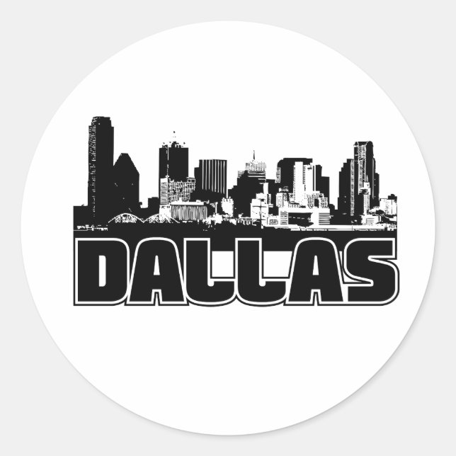 Pegatina Redonda Dallas Skyline (Anverso)