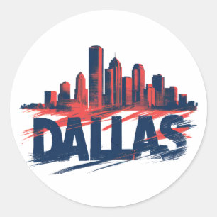 Pegatina Redonda Dallas Skyline Arte de Impresión en Acuarela – Ciu