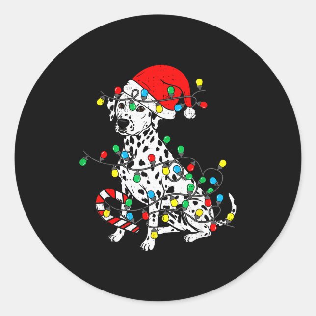 Pegatina Redonda Dalmatian Dog Christmas Lights Santa Xmas Pet Dog  (Anverso)