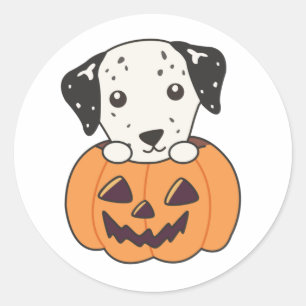 Pegatina Redonda Dalmatian En Calabaza Dulces Perros Felices Hallow