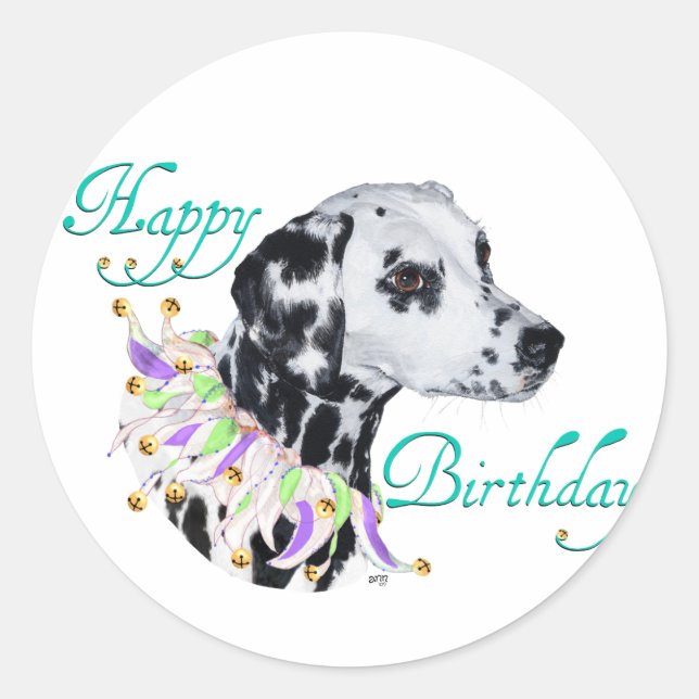 Pegatina Redonda Dalmatian Happy Birthday (Anverso)