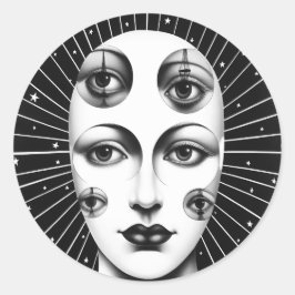 Pegatina Redonda Dama Celestial Surrealista