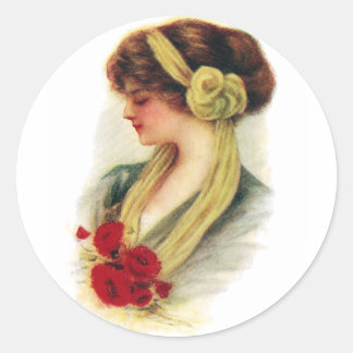 Pegatina Redonda Dama con Rosas