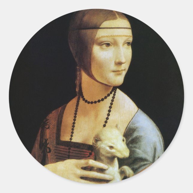 Pegatina Redonda Dama con un armiño de Leonardo da Vinci (Anverso)