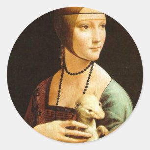 Pegatina Redonda Dama con un Ermín, Leonardo Da Vinci
