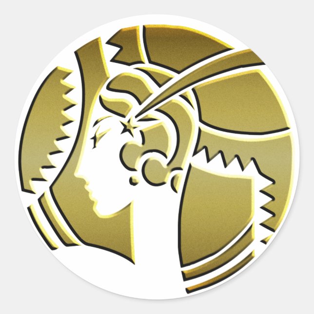 Pegatina Redonda Dama de Art Deco en oro (Anverso)