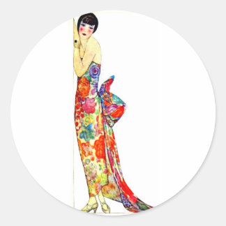 Pegatina Redonda Dama de Art Deco en traje formal