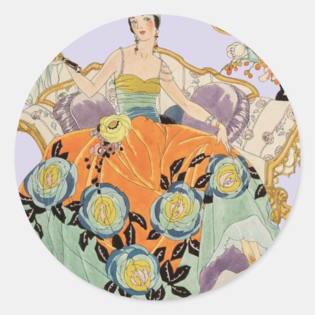 Pegatina Redonda Dama de arte festivo (Anverso)