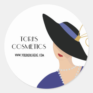 Pegatina Redonda Dama de Arte, Tienda, Negocios de Belleza o Cosmé
