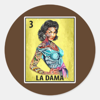 Pegatina Redonda Dama de diseño de la Lotería de las Damas