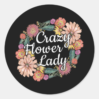 Pegatina Redonda Dama de flor loca - Zinnia Gardener
