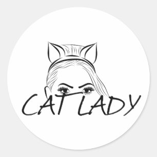 Pegatina Redonda Dama de gato de búsqueda