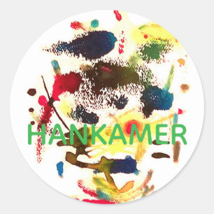 Pegatina Redonda Dama de gato samurái Arte abstracto Hankamer Artju