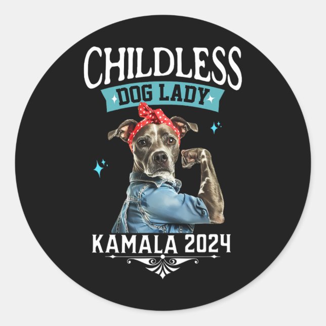 Pegatina Redonda Dama de Perro Feminista de Perro Gracioso (Anverso)