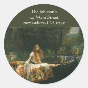 Pegatina Redonda Dama de Shalott en barca por John William Waterhou