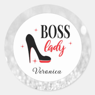 Pegatina Redonda Dama del jefe del Stiletto Heel Rojo Personalizado