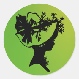 Pegatina Redonda Dama en un Bonnet 20 Green AH2010