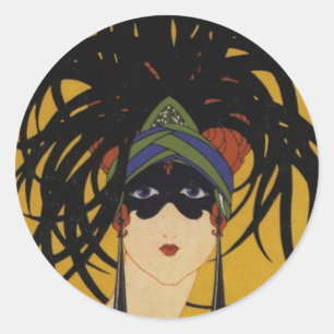 Pegatina Redonda Dama festiva Art Deco