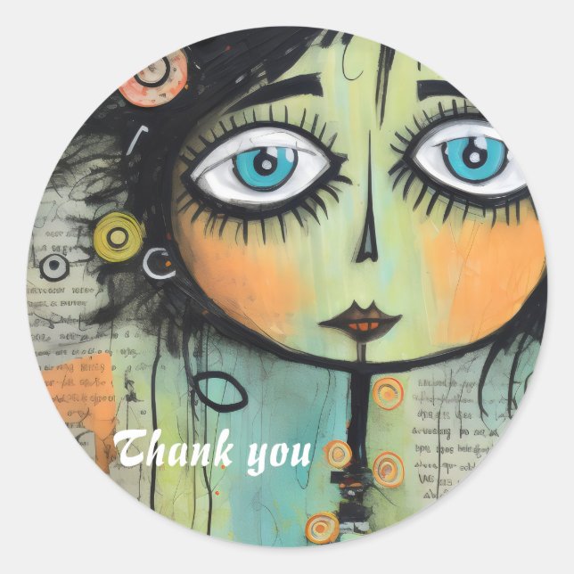 Pegatina Redonda Damas de arte 8 (Anverso)