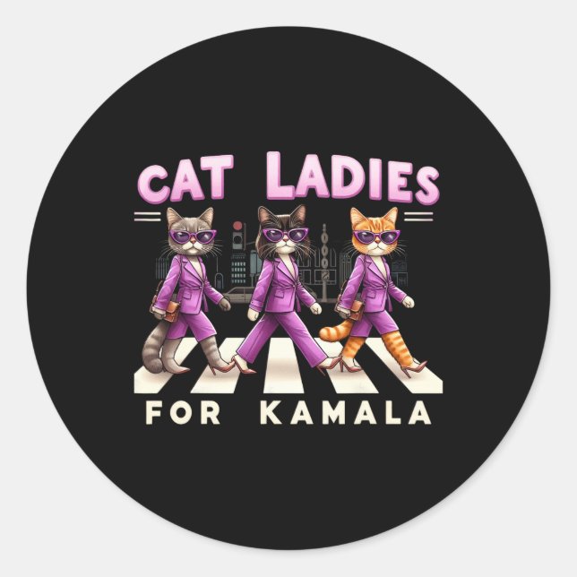 Pegatina Redonda Damas De Kamala Votando Kamala Harris 2024 Cat Lo (Anverso)