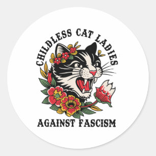Pegatina Redonda Damas del gato contra el fascismo feminista