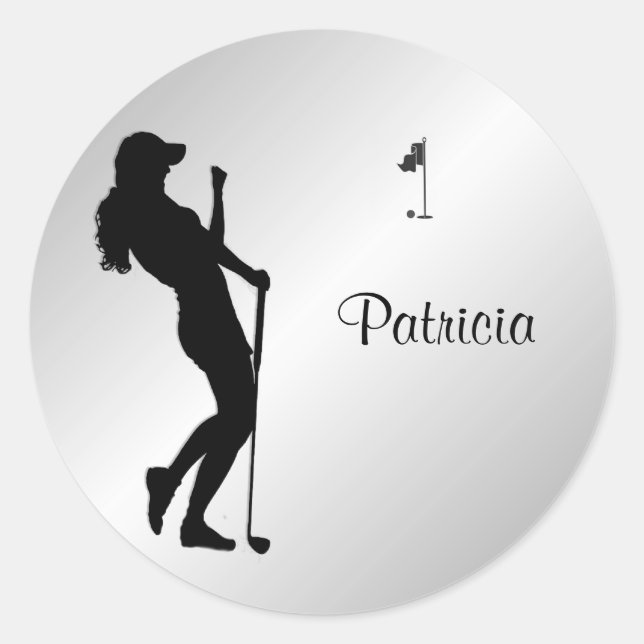 Pegatina Redonda Damas Golfer Personal (Anverso)