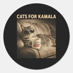 Pegatina Redonda Damas Para Kamala, Divertido Gato 2024 Presidente