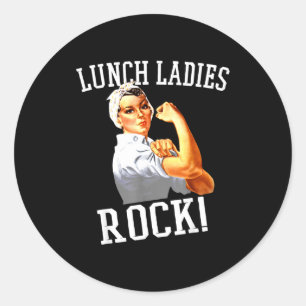 Pegatina Redonda Damas Retro Almuerzo Rock Trabajadora Cafetería Di