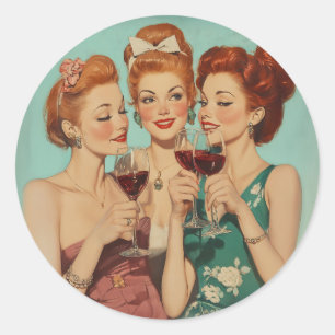 Pegatina Redonda Damas Vintage Tostado con Vino