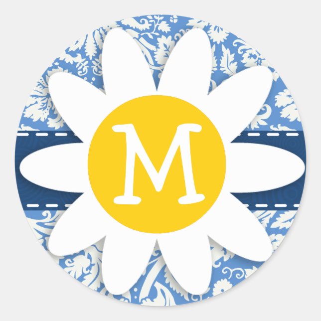 Pegatina Redonda Damasco azul; Daisy (Anverso)