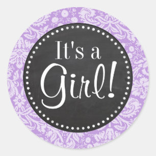 Pegatina Redonda Damasco de lavanda; aspecto del tablero de anuncio