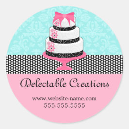 Pegatina Redonda Damasco elegante de pasteles