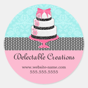 Pegatina Redonda Damasco elegante de pasteles