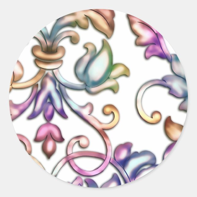 Pegatina Redonda Damasco Grabado en relieve multicolor (Anverso)