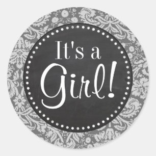 Pegatina Redonda Damasco gris oscuro; tablero de cambios retro