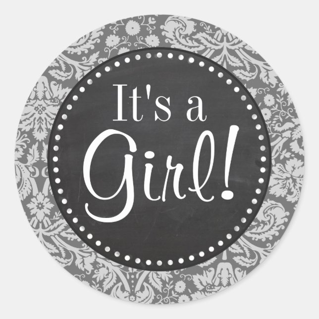 Pegatina Redonda Damasco gris oscuro; tablero de cambios retro (Anverso)