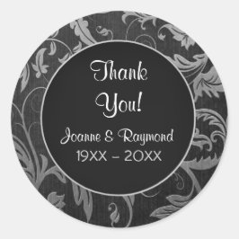 Pegatina Redonda Damasco plateado 25º aniversario - Gracias