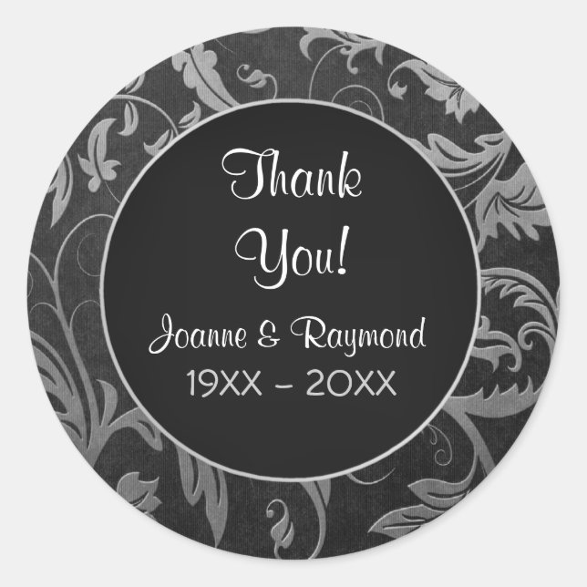 Pegatina Redonda Damasco plateado 25º aniversario - Gracias (Anverso)