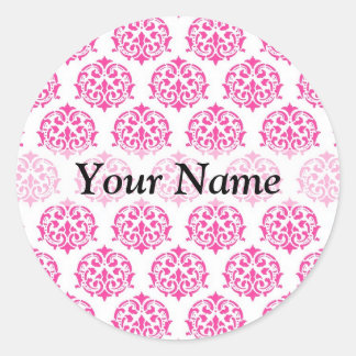 Pegatina Redonda Damasco rosa caliente