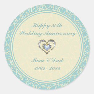 Pegatina Redonda Damascos Florales Pastel Azul Y Crema