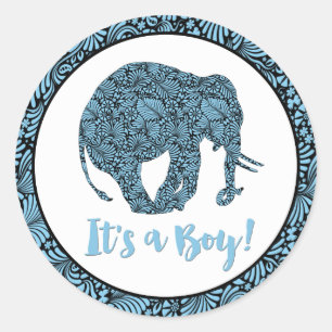 Pegatina Redonda ¡Damask Elephant es un chico!