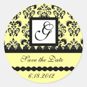 Pegatina Redonda DAMASK MONOGRAM amarillo