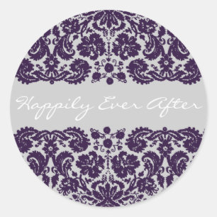 Pegatina Redonda Damask Purple Boda