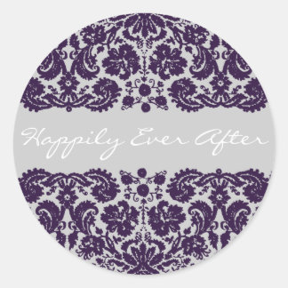 Pegatina Redonda Damask Purple Boda