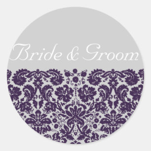 Pegatina Redonda Damask Purple Boda